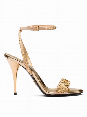 Prada Women's Satin Sandals With Crystals 1X022N Yellow