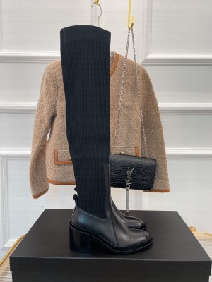 JIL SANDER Lambskin & Knitted 7.5cm Heel Knee Boots Black