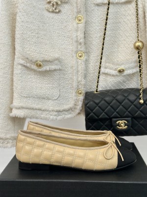 Chanel Quilted Lambskin & Grosgrain Ballet Flats Beige 2024 