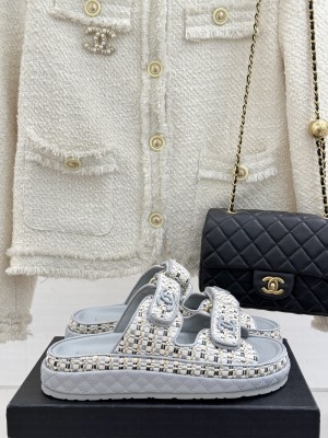Chanel Velcro Beach Slide Sandals Blue 2025