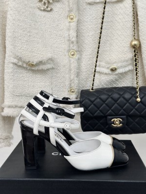 Chanel calfskin 8.5cm Chunky Heel sandals White