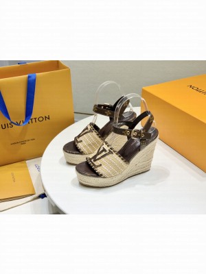 Louis Vuitton Starboard Wedge Sandal 10cm in LV Raffia and Leather 04