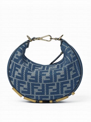 Fendi Denim-Effect Ff Jacquard Mini-Bag 8BS081 Blue