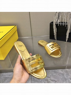 Fendi BAGUETTE Gold leather slides 2022 Collection