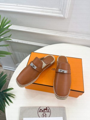 Hermes espadrille in goatskin with Kelly Buckle Mule 2024 brown