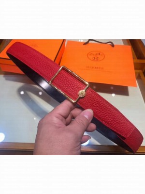 Hermes Width 3.2cm Oscar Buckle Reversible Leather Belt Red/Gold