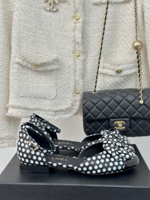 Chanel Dots Leather Mary Janes Slide Black