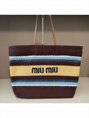 miumiu Raffia effect woven tote bag 5GB228-1