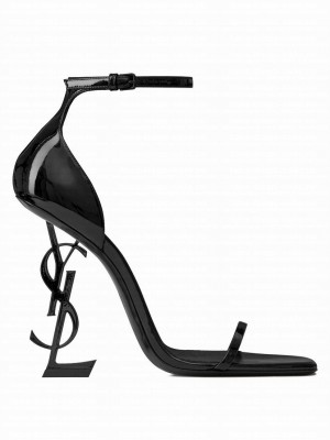 Saint Laurent Women's Opyum Sandals In Patent Leather Black