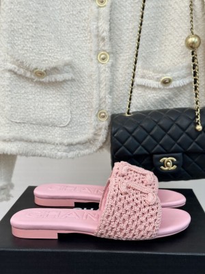 Chanel Crochet Flat Slides Sandal Pink 2024 