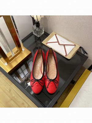Gucci Diagonal Lambskin Ballet with Bow 3cm Red 2022 Collection