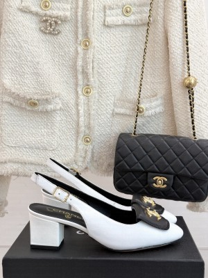 Chanel Lambskin cc Metal slingback Pumps White
