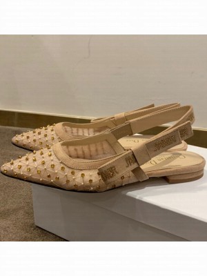 Dior J'Adior Slingback Ballerinas Flats in Crystal Mesh Embroidery Nude/Yellow Spring/Summer 2021 Collection