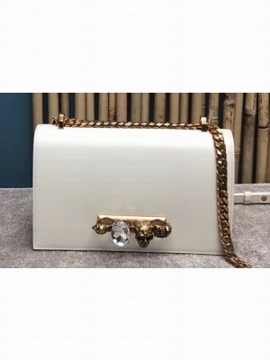 Alexander Mcqueen Jewelled Satchel Bag Smooth Calf Leather White