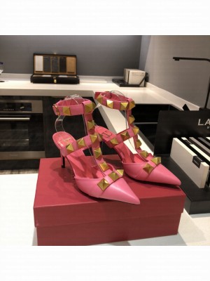 Valentino Garavani Roman Stud 80mm pump with straps embellished with maxi studs pink 2021 Collection