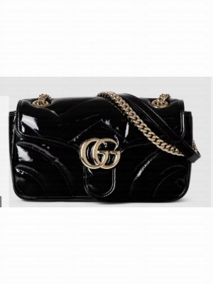 Gucci GG MARMONT SMALL patent leather  SHOULDER BAG 443497 black