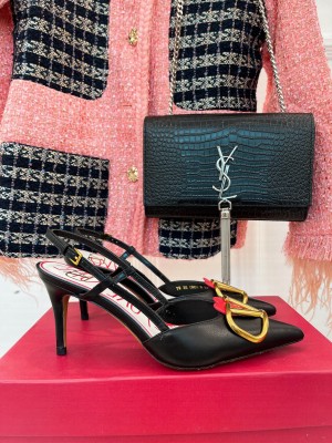 VALENTINO VLOGO SIGNATURE LAMBSKIN SLINGBACK PUMPS 80MM BLACK