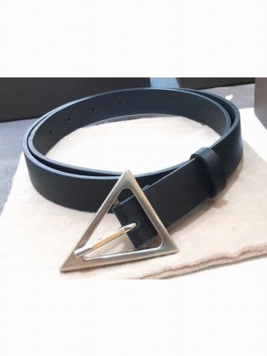 Bottega Veneta Width 2.5cm Triangular Buckle Belt Leather Black/Silver 2020