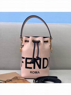 Fendi Mon Tresor Mini Bucket Bag in Pink Logo Leather  2021 Collection
