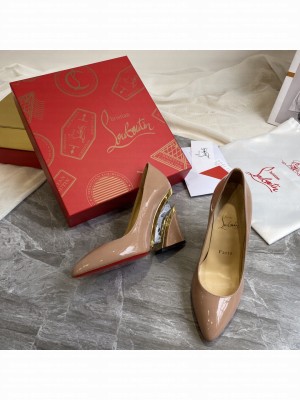 Christian Louboutin Patent Leather Wedge Pumps Nude 2021 Collection