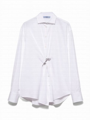 Prada Women's Poplin Shirt With Crystal Brooch White