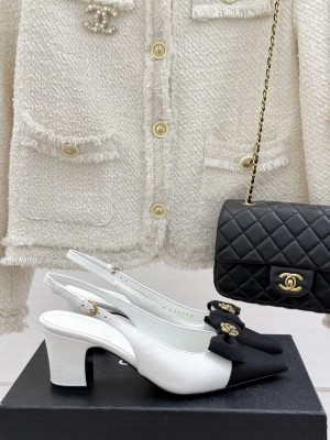 Chanel Camellia Bowknot Chunky Heel Slingback Sandals White 2025 
