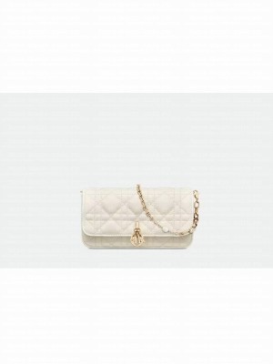 LADY DIOR PHONE POUCH Aesthetic Cannage Lambskin S0977ONM white
