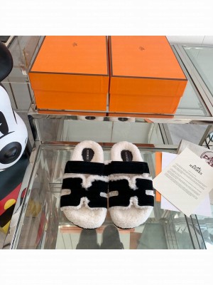 Hermes woolskin Oran Flat Slide Sandals 145 2022 Collection