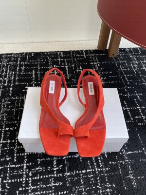 TOTEME suede heeled thong sandals red