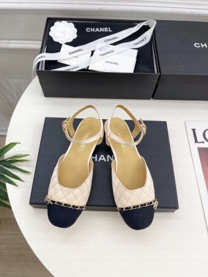 Chanel Quilted Silk with Chain Flat Sandals beige 2025
