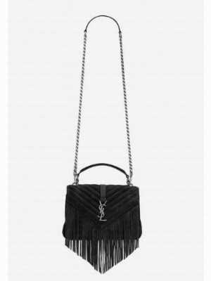 SAINT LAURENT COLLEGE MEDIUM CHAIN BAG IN LIGHT SUEDE WITH FRINGES 5317050 black