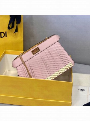 Fendi Peekaboo I See U Pochette Chain Bag with Fringes Pink 2021 Collection