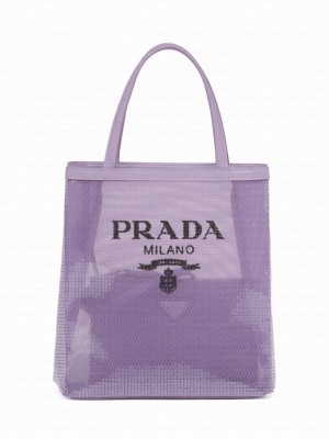 Prada Small sequined mesh tote bag 1BG417 Purple