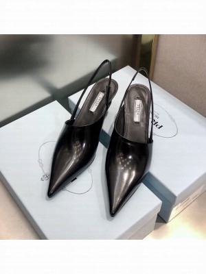 Prada 6.5CM Patent Leather Slingback Black pumps 