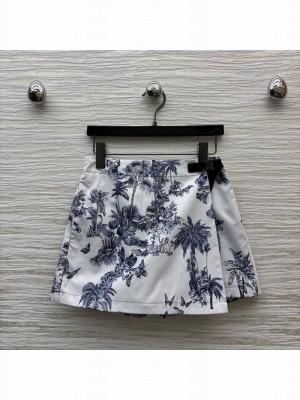 Chiristian Dior Dioriviera Skort White and Blue Toile de Jouy Palms Jacquard Technical Taffeta