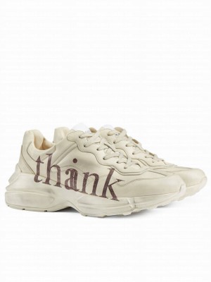 Gucci Unisex Think/thank' Print Rhyton Sneaker Cream