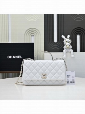 Chanel SMALL FLAP BAG CLUTCH WITH CHAIN Gold-Tone Metal AS5554 WHITE