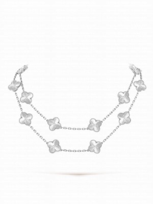 Van Cleef & Arpels Women's Vintage Alhambra Long Necklace, 20 Motifs Silver
