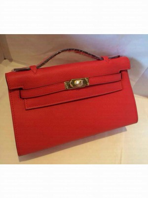 HERMES KELLY 22 EPSOM LEATHER CLUTCH BAG IN RED