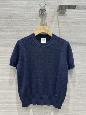 Hermes Round neck cotton and cashmere blend top navy