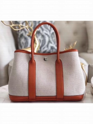 Hermes Canvas Garden Party 30/36 Bag Orange/Creamy
