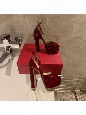 VALENTINO GARAVANI TAN-GO PLATFORM PEEP TOE PUMP IN PATENT LEATHER 155 MM 2022 COLLECTION BURGANDY