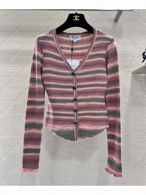 Chanel Women's Striped Knitted Cardigan Pink