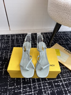 Fendi FFold medium-heeled sandals 6cm in Calfskin Leather Green