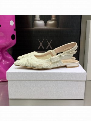 Dior J'Adior Slingback Ballerinas Flat in White Macrame Embroidered Cotton 2022 Collection