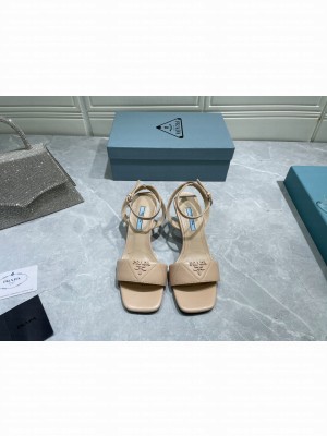 Prada 6.5cm Quilted Lambskin Sandals 2022 Collection,Beige