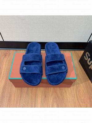 Loro Piana Man's Suede Flat Slippers Navy