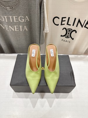 Alaïa CUBE WEDGE MULES IN SATIN GREEN