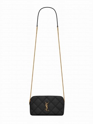 Saint Laurent Double Zip Pouch In Quilted Lambskin 6089411 Black