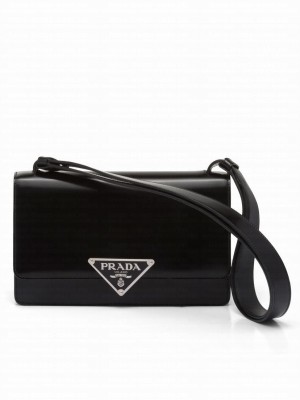 Prada Embleme Brushed-Leather Bag Black